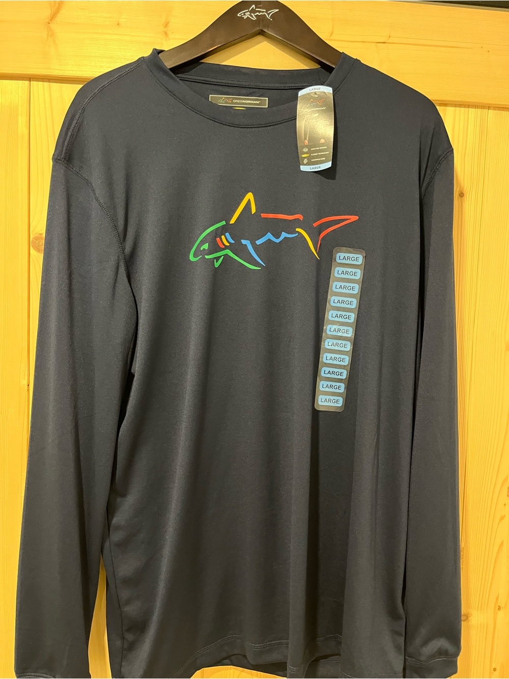 Greg Norman Collection Navy Long-Sleeve Play Dry with Shark Logo. Large NWT 🦈⛳️